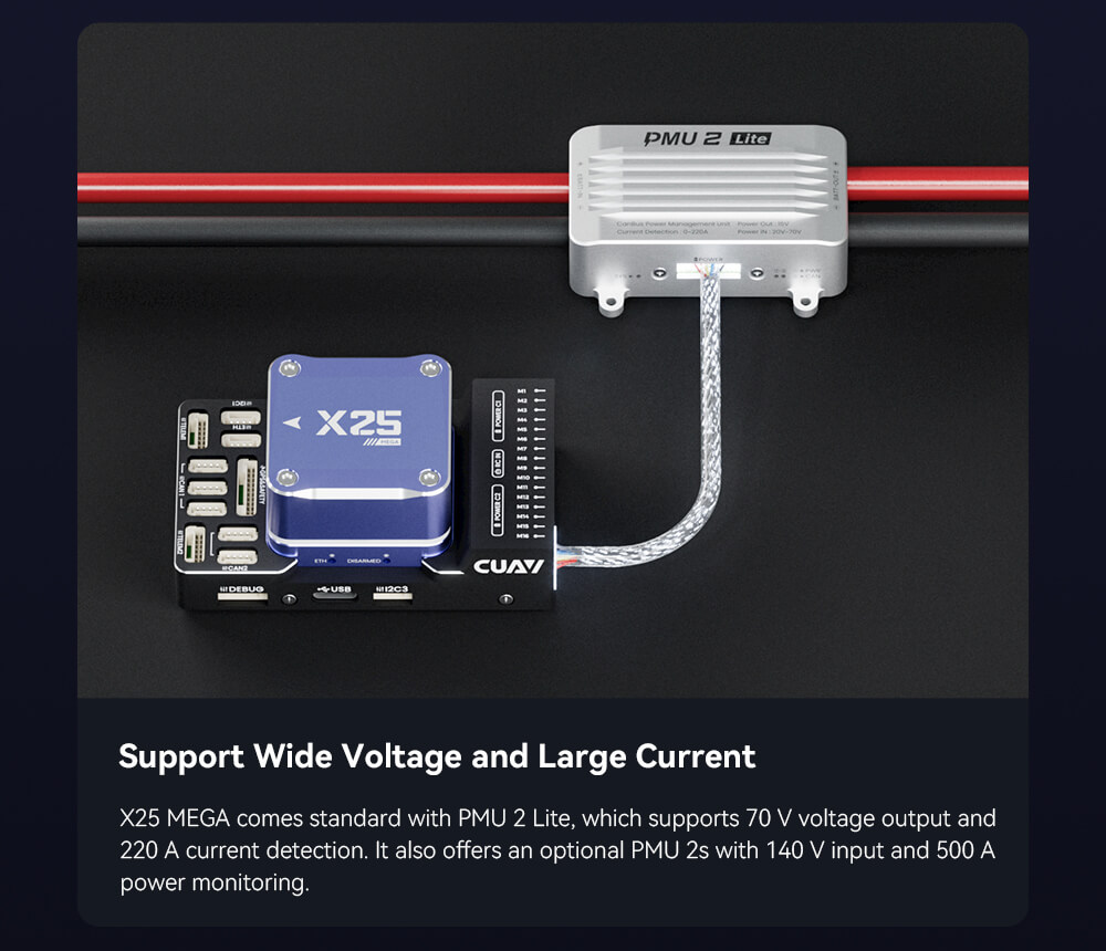 CUAV X25 MEGA Endüstriyel Uçuş Kontrolcüsü — Güç modülü dahil — Teknik detay