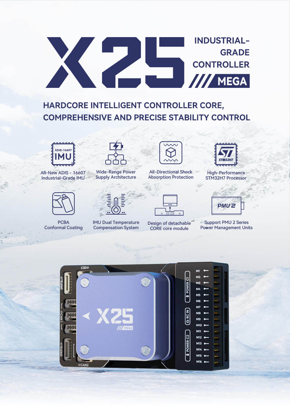 CUAV X25 MEGA Endüstriyel Uçuş Kontrolcüsü — Güç modülü dahil — Teknik detay