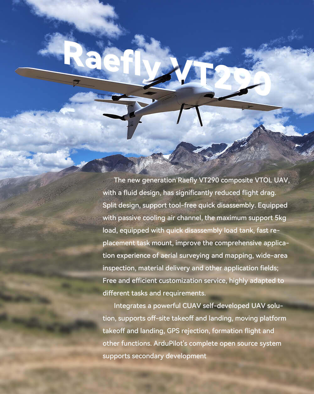 Raefly VT290 Elektrikli VTOL İHA — Hareketli Platform Kalkış ve İniş Sürümü — Teknik detay