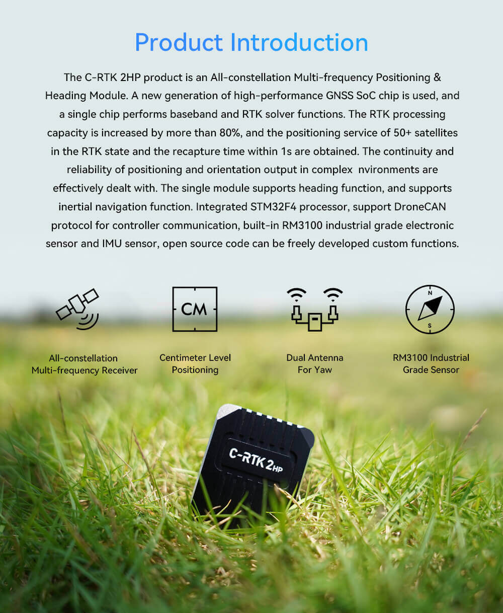 CUAV C-RTK 2HP Çift Antenli GNSS Modülü — RTK 2HP + RTK 9Ps Base — Teknik detay