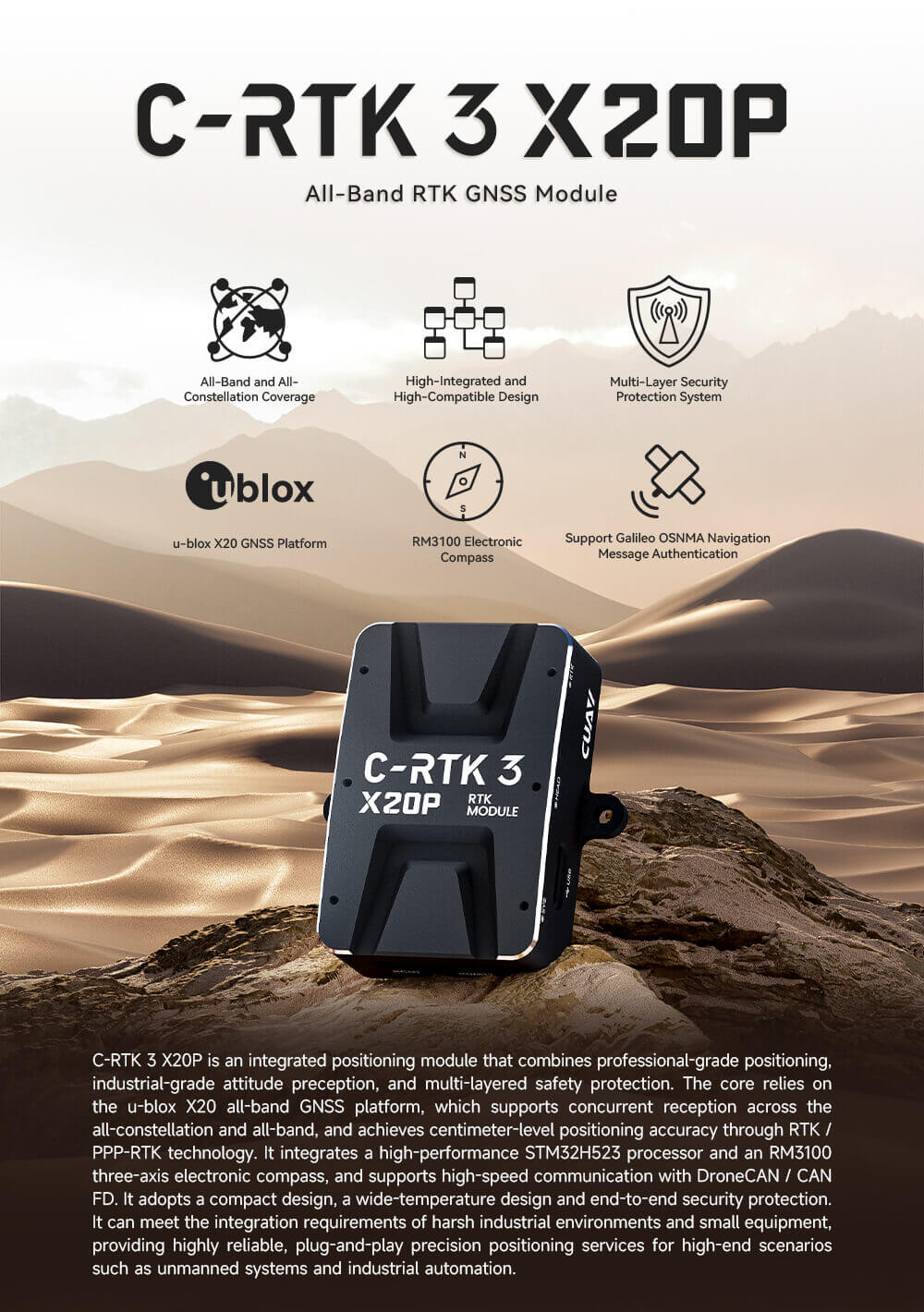 CUAV C-RTK 3 X20P GNSS Modülü — Gezici istasyon (anten dahil) — Teknik detay