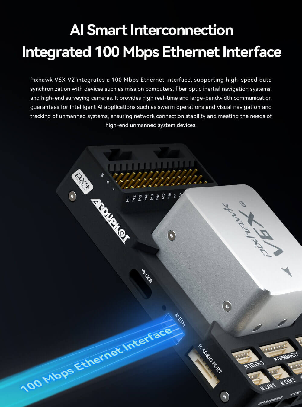 CUAV Pixhawk V6X V2 Uçuş Kontrolcüsü — Pixhawk V6X V2 Kontrolcü + PMU 2 Lite Güç Modülü(5V) — Teknik detay