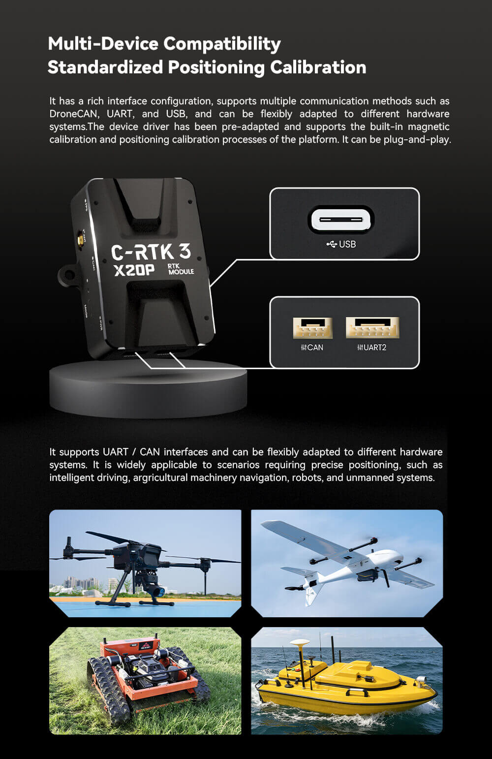 CUAV C-RTK 3 X20P GNSS Modülü — Gezici istasyon (anten dahil) — Teknik detay