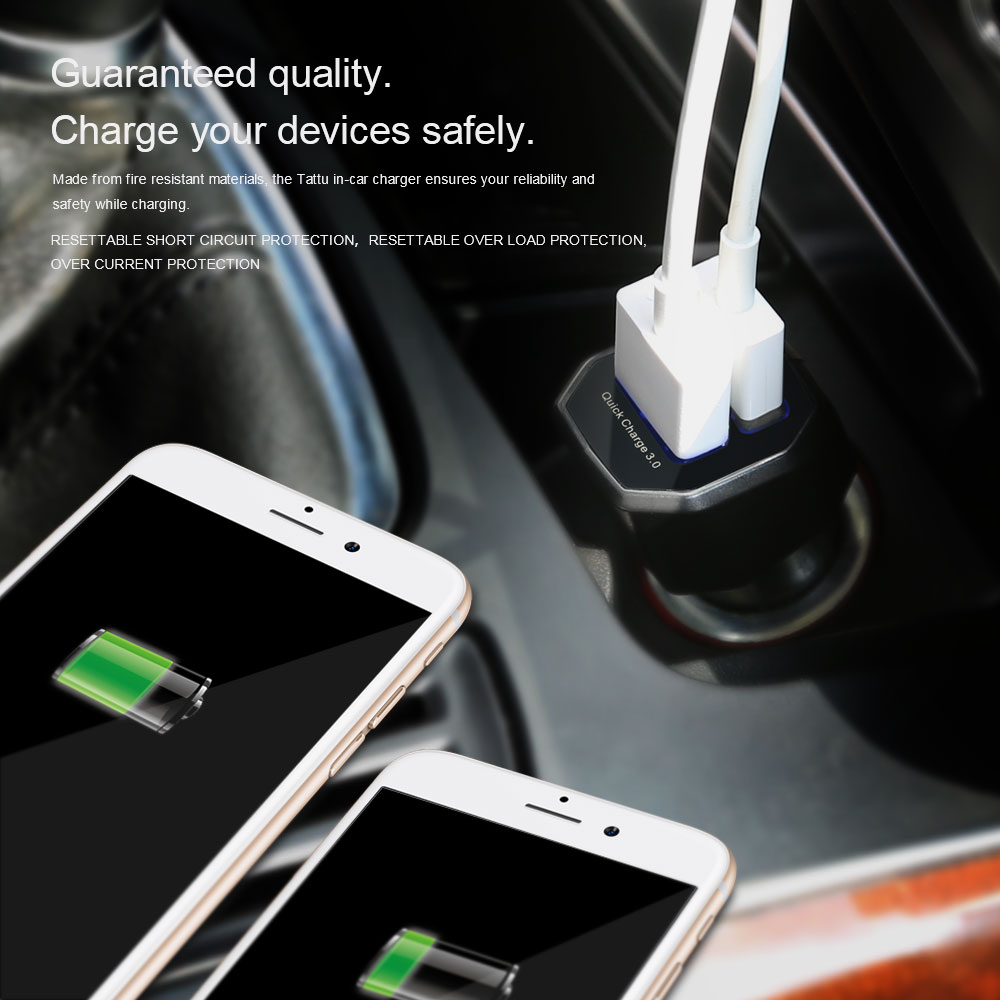 TATTU 30W Double Portlu Quick Charge 3.0 Car Charger