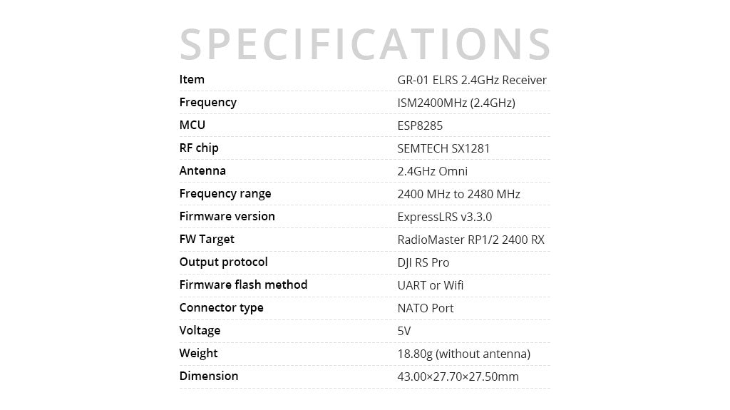 RadioMaster GR-01 DJI RS Kamera Gimballeri İçin ExpressLRS 2.4 GHz Alıcı