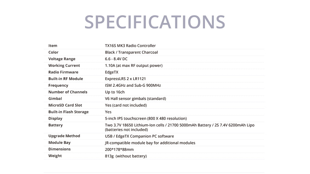 RadioMaster TX16S MK3 Radio Controller (ELRS / M2) — FCC / ELRS / Transparent Charcoal
