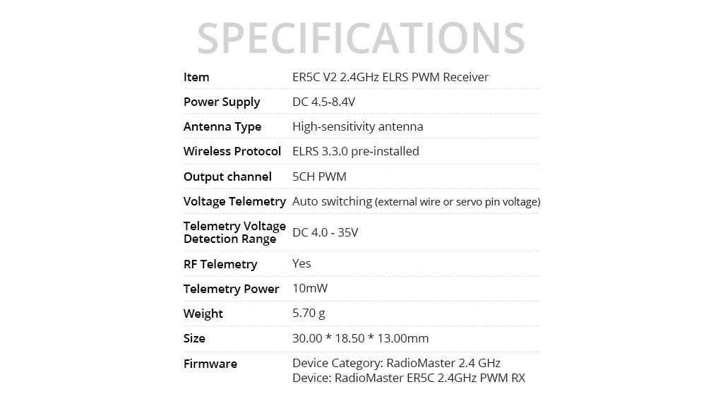 RadioMaster ER5C V2 2.4GHz ELRS PWM Alıcı