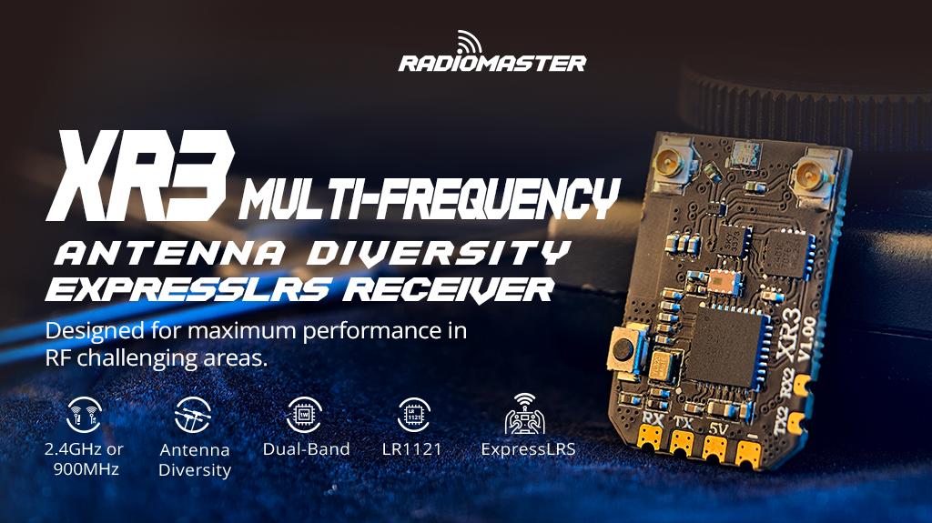 RadioMaster XR3 Nano Multi-Frequency Antenna Diversity ExpressLRS Receiver — 2 x Dual-Band / FCC