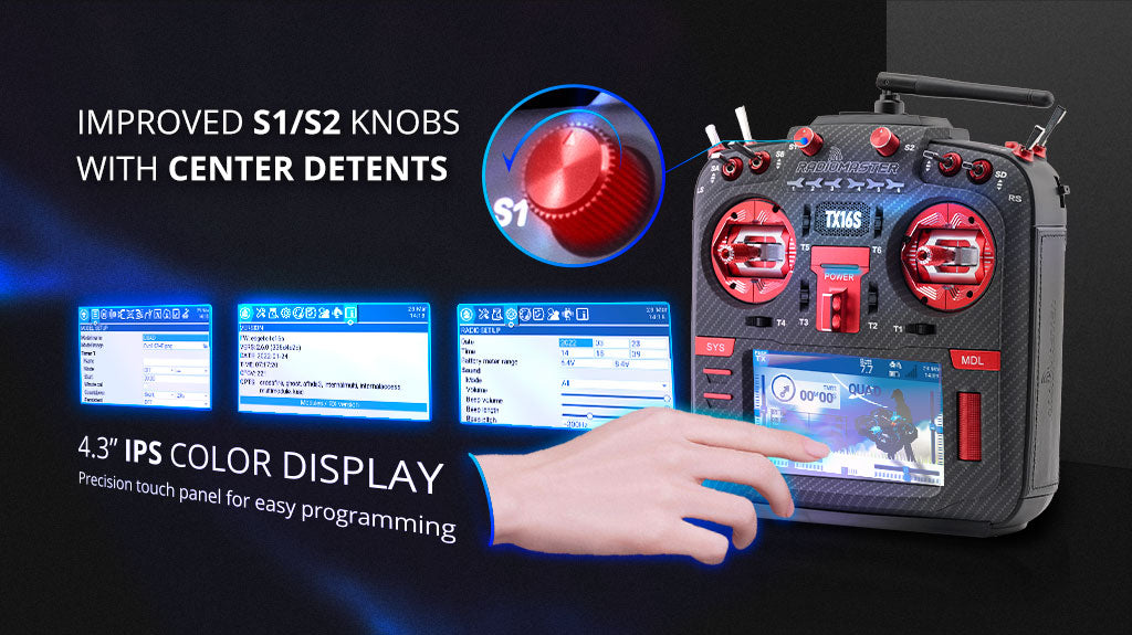 RadioMaster TX16S Mark II Max Radio Controller (M2) — ELRS (FCC) / AG01 Hall Gimbal / Carbon Fiber Red
