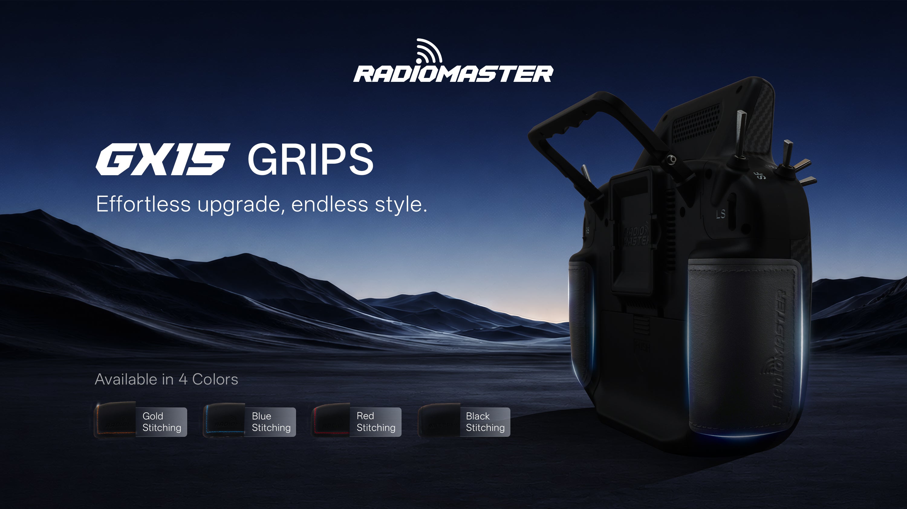 RadioMaster GX15 Yan Tutamak Seti — Deri / Siyah Mavi Dikişli