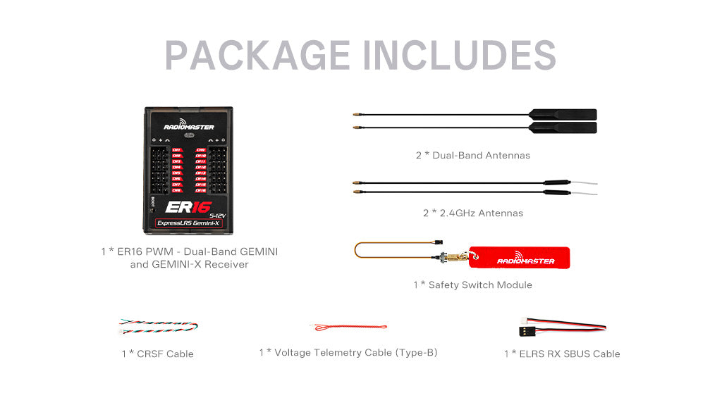 RadioMaster ER16 PWM - Çift Bant GEMINI ve GEMINI-X Alıcı — LBT