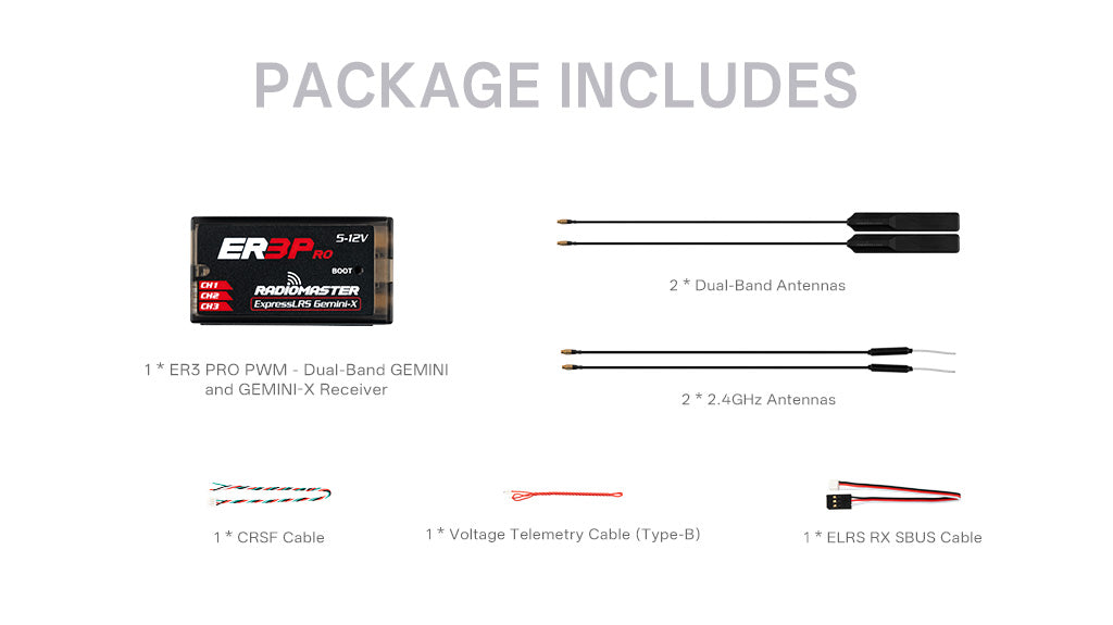 RadioMaster ER3 PRO PWM - Çift Bant GEMINI ve GEMINI-X Alıcı — Uluslararası