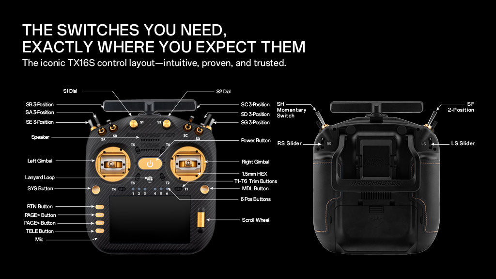 RadioMaster TX16S MK3 MAX Radio Controller (ELRS / M2) — FCC / ELRS / Black