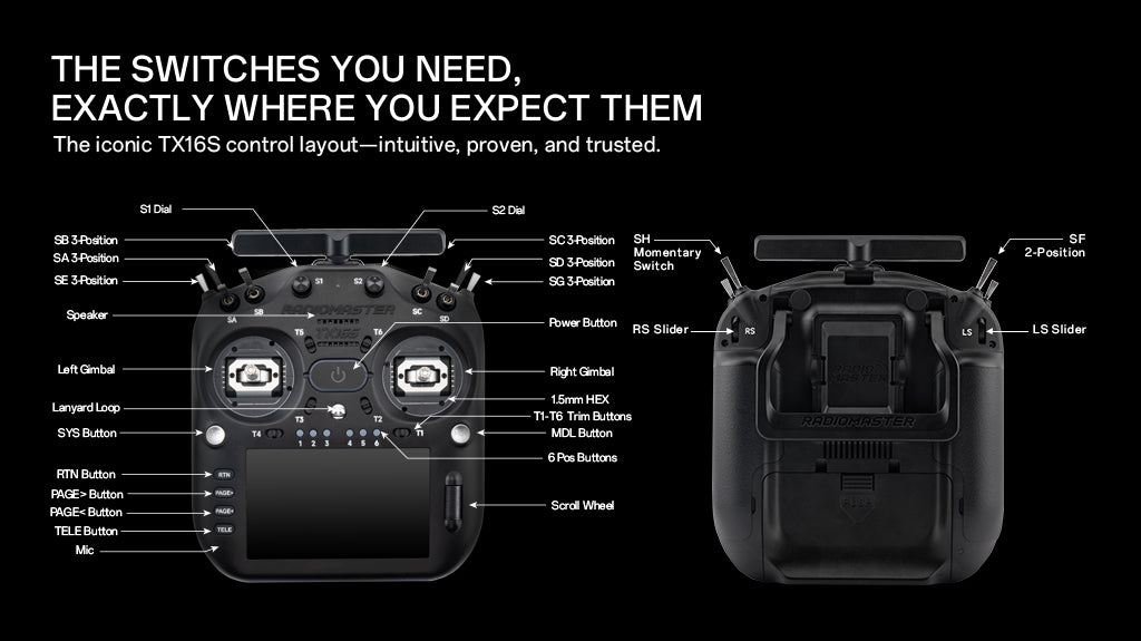 RadioMaster TX16S MK3 Radio Controller (ELRS / M2) — FCC / ELRS / Transparent Charcoal