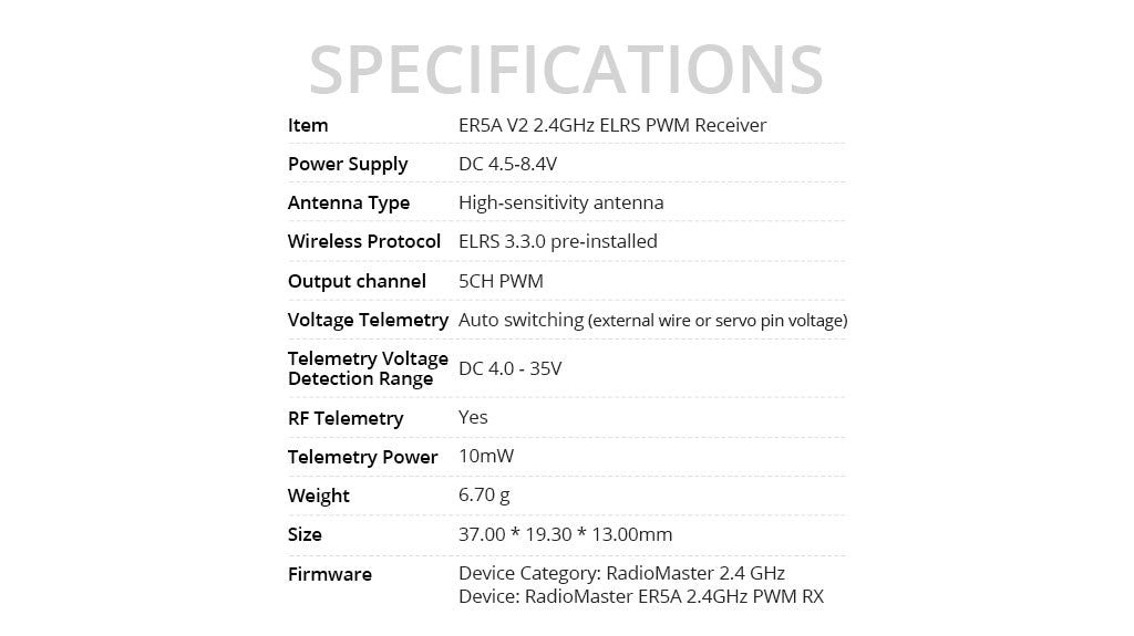 RadioMaster ER5A V2 2.4GHz ELRS PWM Alıcı
