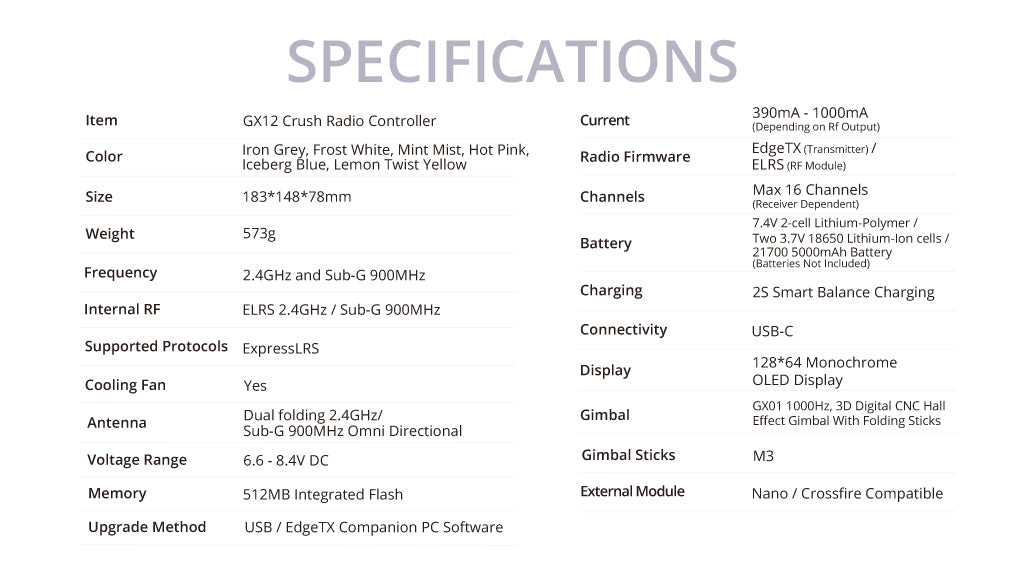 RadioMaster GX12 Crush Radio Controller (ELRS / M2) — Frost White