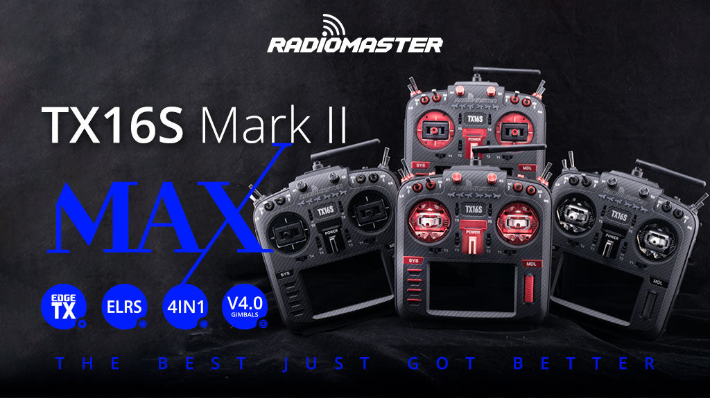 RadioMaster TX16S Mark II Max Radio Controller (M2) — ELRS (FCC) / AG01 Hall Gimbal / Carbon Fiber Red