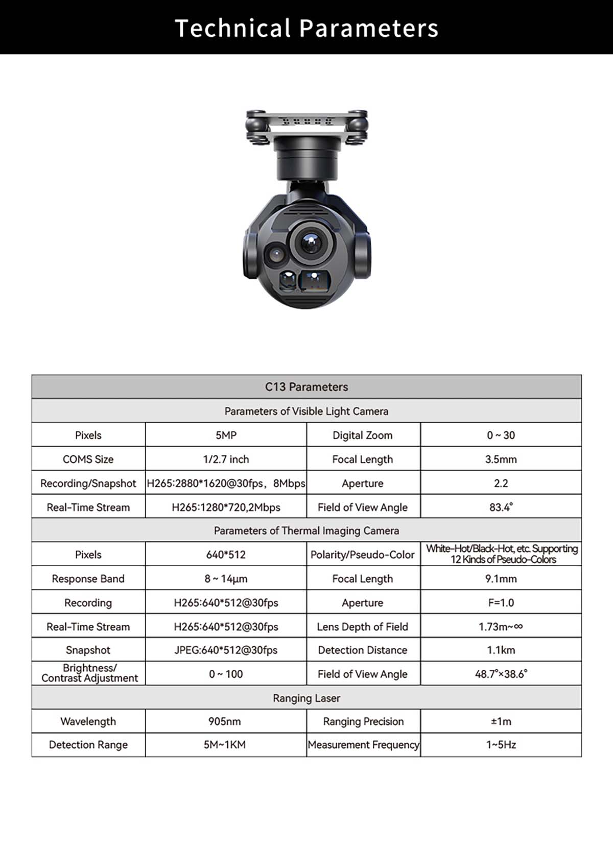 SKYDROID C13 Üç Sensörlü Gimbal Kamera