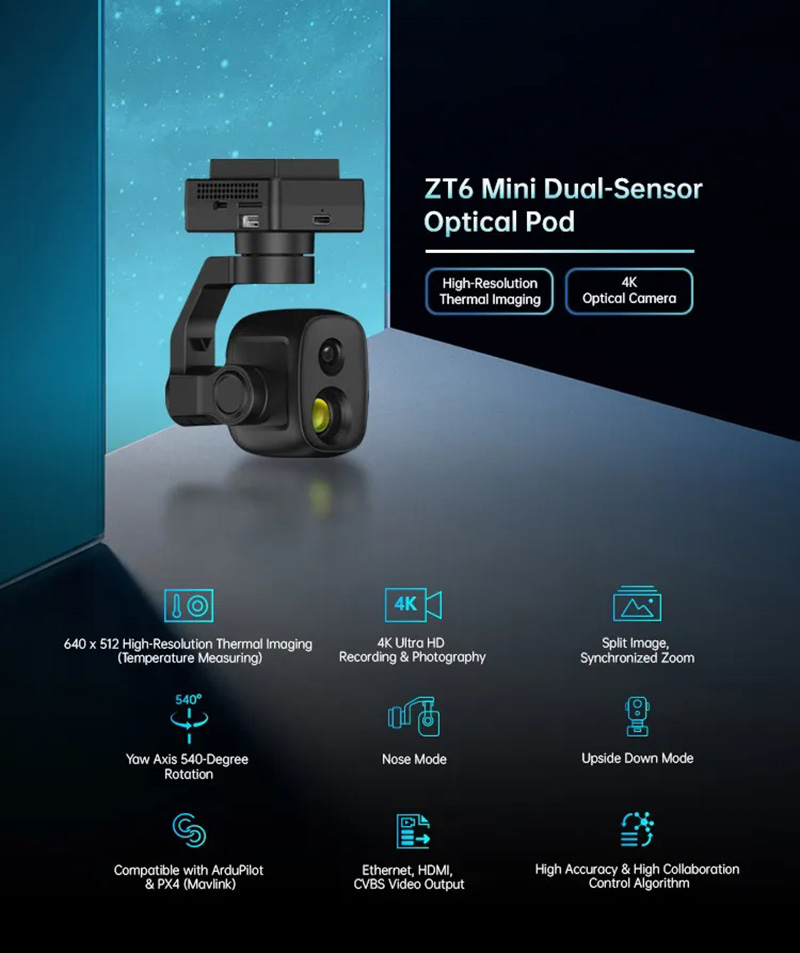 SIYI ZT6 Mini Optical Pod Dual Sensor Gimbal Camera