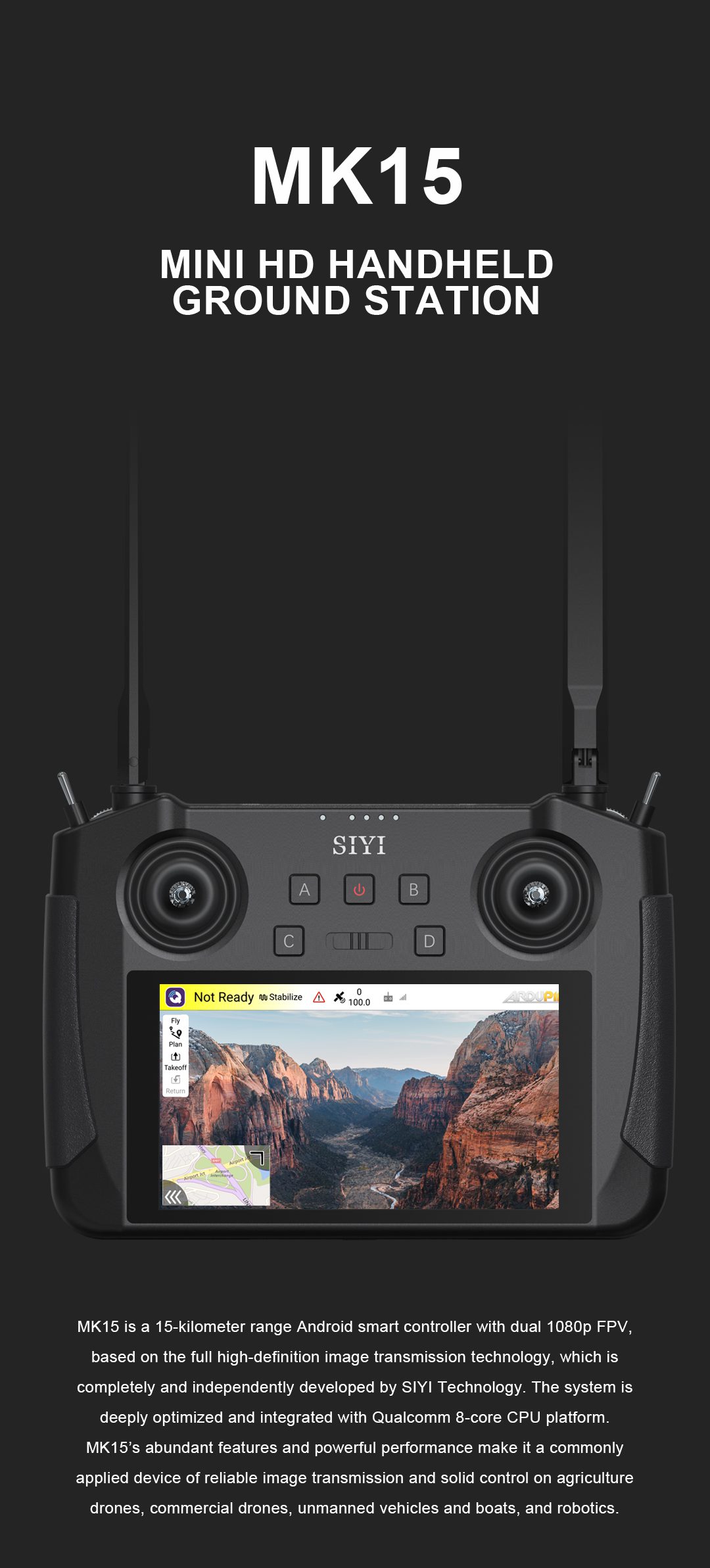 SIYI MK15 Mini HD Akıllı El Kumandası — Tarımsal + A2 MINI