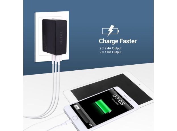 Tattu 34W 4 Portlu USB AC Adaptör 6.8A Wall Charger for iPhone, iPad, Samsung, Smartphones and Tablets