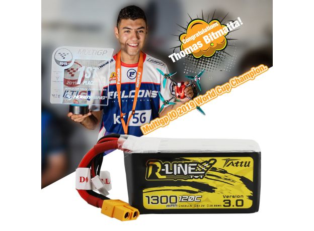 Tattu 1300mAh 6S 120C 22.2V LiPo Batarya | XT60 Konnektör | R-Line 3.0