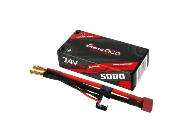 Gens ace 5000mAh 2S 60C 7.4V Shorty LiPo Batarya | Sert Kasalı | 4.0mm bullet to Deans Konnektör | Car Classic (Non-G-Tech)