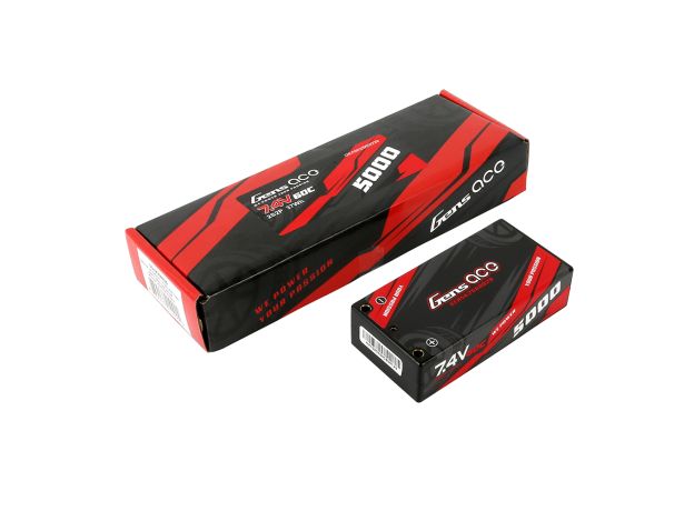 Gens ace 5000mAh 2S 60C 7.4V Shorty LiPo Batarya | Sert Kasalı | 4.0mm bullet to Deans Konnektör | Car Classic (Non-G-Tech)