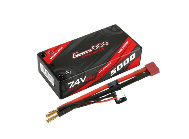 Gens ace 5000mAh 2S 60C 7.4V Shorty LiPo Batarya | Sert Kasalı | 4.0mm bullet to Deans Konnektör | Car Classic (Non-G-Tech)