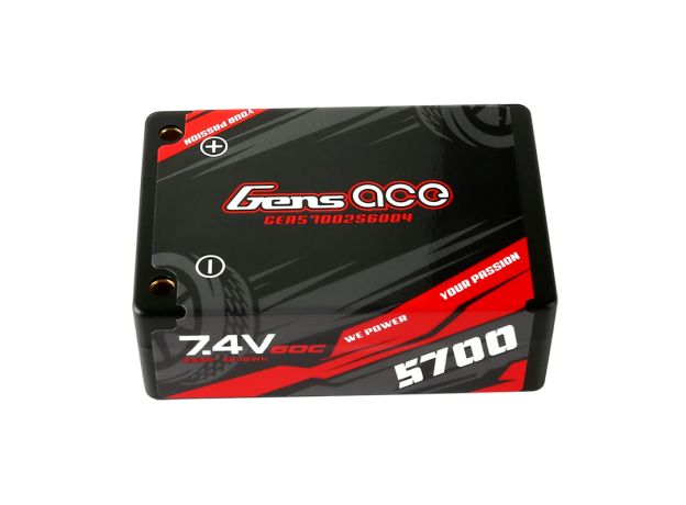 Gens ace 5700mAh 2S 60C 7.4V Saddle LiPo Batarya | Sert Kasalı | 4.0mm bullet to Deans Konnektör | Car Classic