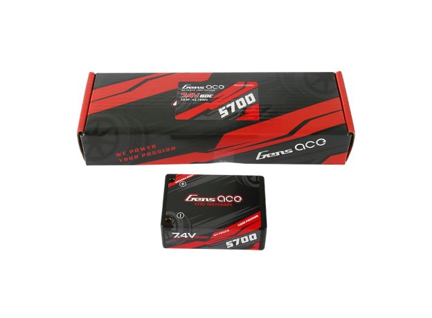 Gens ace 5700mAh 2S 60C 7.4V Saddle LiPo Batarya | Sert Kasalı | 4.0mm bullet to Deans Konnektör | Car Classic