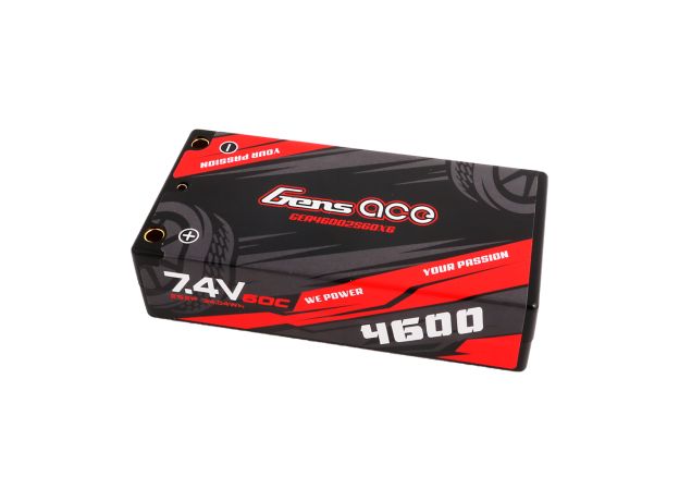 Gens ace 4600mAh 2S 60C 7.4V Shorty LiPo Batarya | Sert Kasalı | 4.0mm bullet to XT60 Konnektör | Car Classic