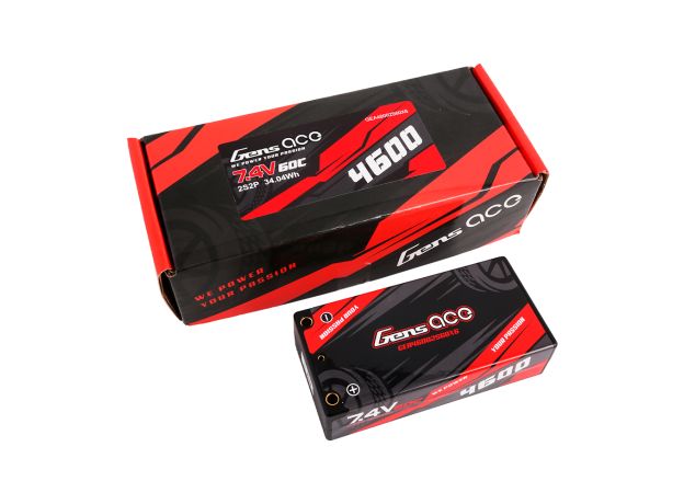 Gens ace 4600mAh 2S 60C 7.4V Shorty LiPo Batarya | Sert Kasalı | 4.0mm bullet to XT60 Konnektör | Car Classic