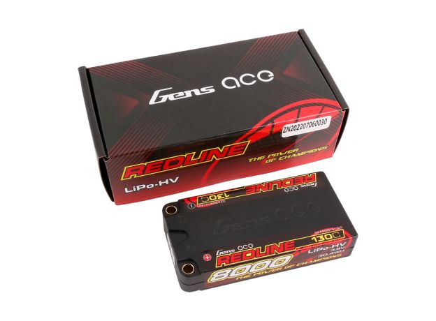 Gens ace 8000mAh 1S 130C 3.8V(HV) Shorty LiPo Batarya | 5.0mm bullet | Kırmızıline 1.0