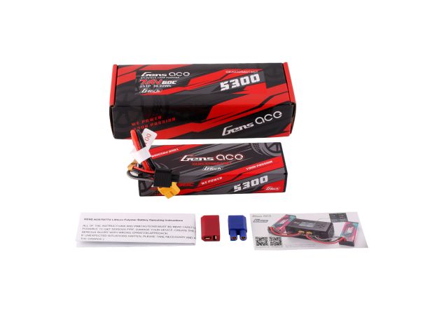 Gens ace 5300mAh 2S 60C 7.4V LiPo Batarya | Sert Kasalı | XT60+EC3+Deans | Car Classic