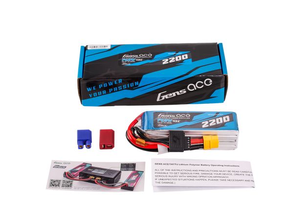 Gens ace 2200mAh 4S 45C 14.8V LiPo Batarya | XT60+EC3+Deans | Air Classic