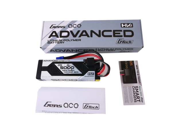 Gens ace 5000mAh 2S 100C 7.6V(HV) LiPo Batarya | Sert Kasalı | EC3 Konnektör | Advanced