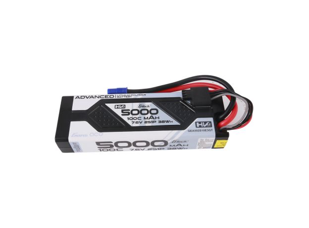 Gens ace 5000mAh 2S 100C 7.6V(HV) LiPo Batarya | Sert Kasalı | EC3 Konnektör | Advanced
