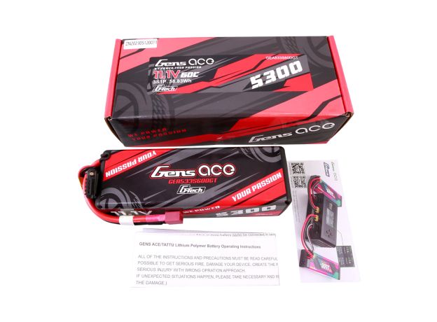 Gens ace 5300mAh 3S 60C 11.1V LiPo Batarya | Sert Kasalı | Deans Konnektör | Car Classic