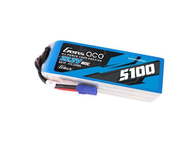 Gens ace 5100mAh 6S 80C 22.2V LiPo Batarya | EC5 Konnektör | Air Classic