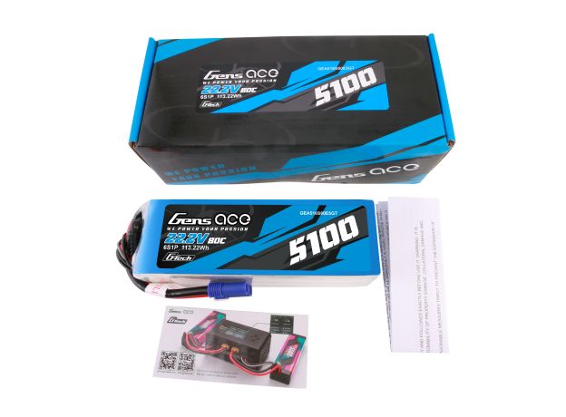 Gens ace 5100mAh 6S 80C 22.2V LiPo Batarya | EC5 Konnektör | Air Classic
