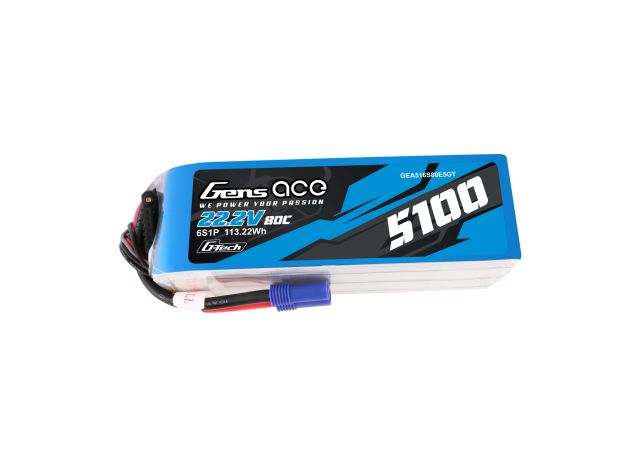 Gens ace 5100mAh 6S 80C 22.2V LiPo Batarya | EC5 Konnektör | Air Classic