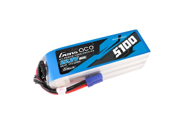 Gens ace 5100mAh 6S 80C 22.2V LiPo Batarya | EC5 Konnektör | Air Classic