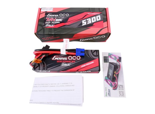 Gens ace 5300mAh 2S 60C 7.4V LiPo Batarya | Sert Kasalı | EC3 Konnektör | Car Classic