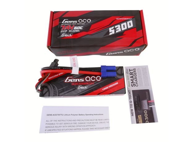 Gens ace 5300mAh 2S 60C 7.4V LiPo Batarya | Sert Kasalı | EC5 Konnektör | Car Classic