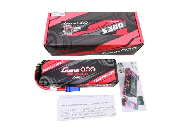 Gens ace 5300mAh 3S 60C 11.1V LiPo Batarya | Sert Kasalı | EC5 Konnektör | Car Classic