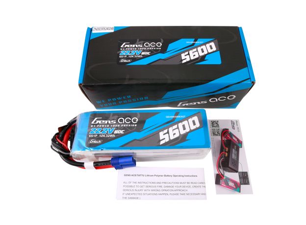 Gens ace 5600mAh 6S 80C 22.2V LiPo Batarya | EC5 Konnektör | Air Classic