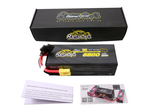 Gens ace 6800mAh 6S 120C 22.2V LiPo Batarya | Sert Kasalı | EC5 Konnektör | Bashing Pro