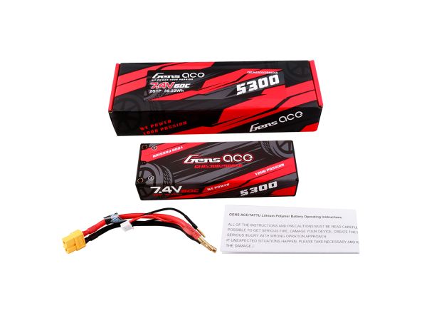 Gens ace 5300mAh 2S 60C 7.4V LiPo Batarya | Sert Kasalı | XT60 Konnektör | Car Classic (Non-G-Tech)
