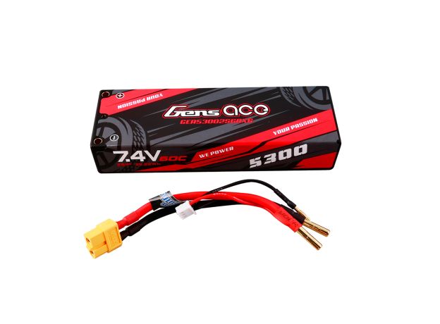 Gens ace 5300mAh 2S 60C 7.4V LiPo Batarya | Sert Kasalı | XT60 Konnektör | Car Classic (Non-G-Tech)